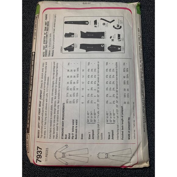 Simplicity Jiffy 7937 Womens Jumpsuit Sewing Pattern Size 10 1970s - Picture 2 of 2